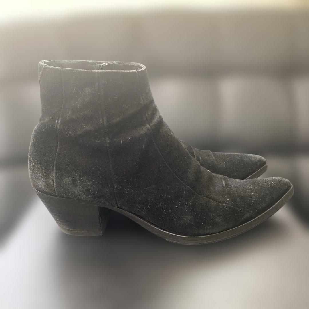 サイズ40 サンローラン フィン サイドジップスエードヒールブーツ25cm Saint Laurent