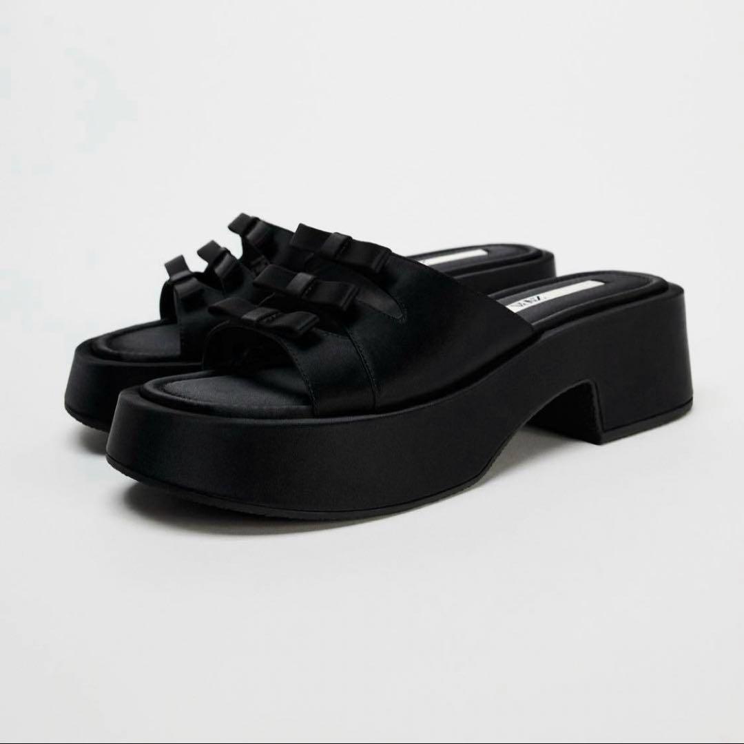 ZARA ザラ リボン プラットフォーム サンダル 厚底 ヒール