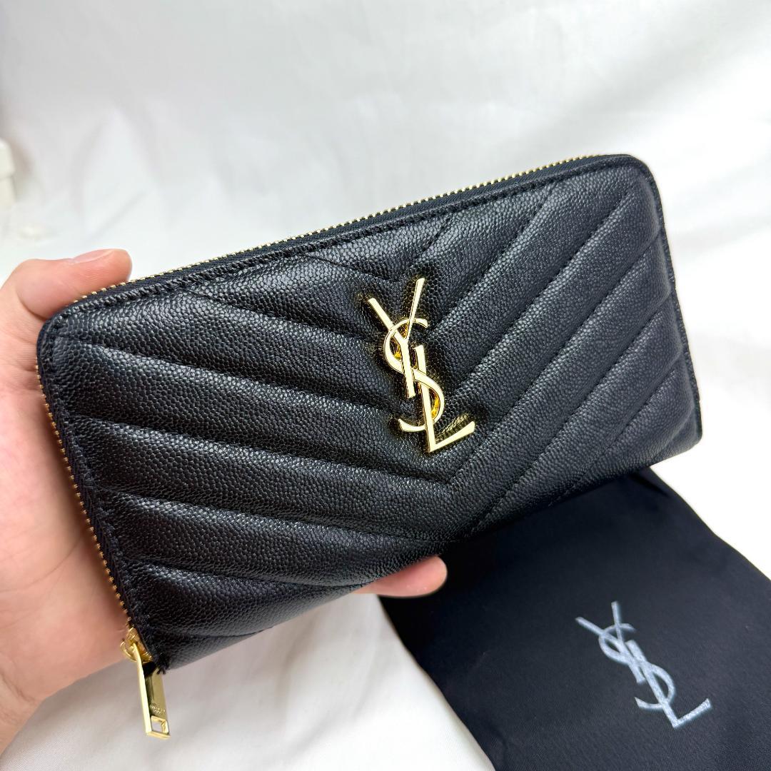 極美品✨サンローラン　長財布　ラウンドファスナー カサンドラ　キャビアスキン小物