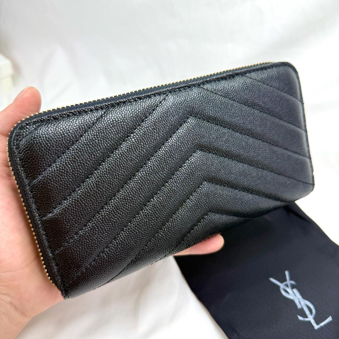 極美品✨サンローラン　長財布　ラウンドファスナー カサンドラ　キャビアスキン