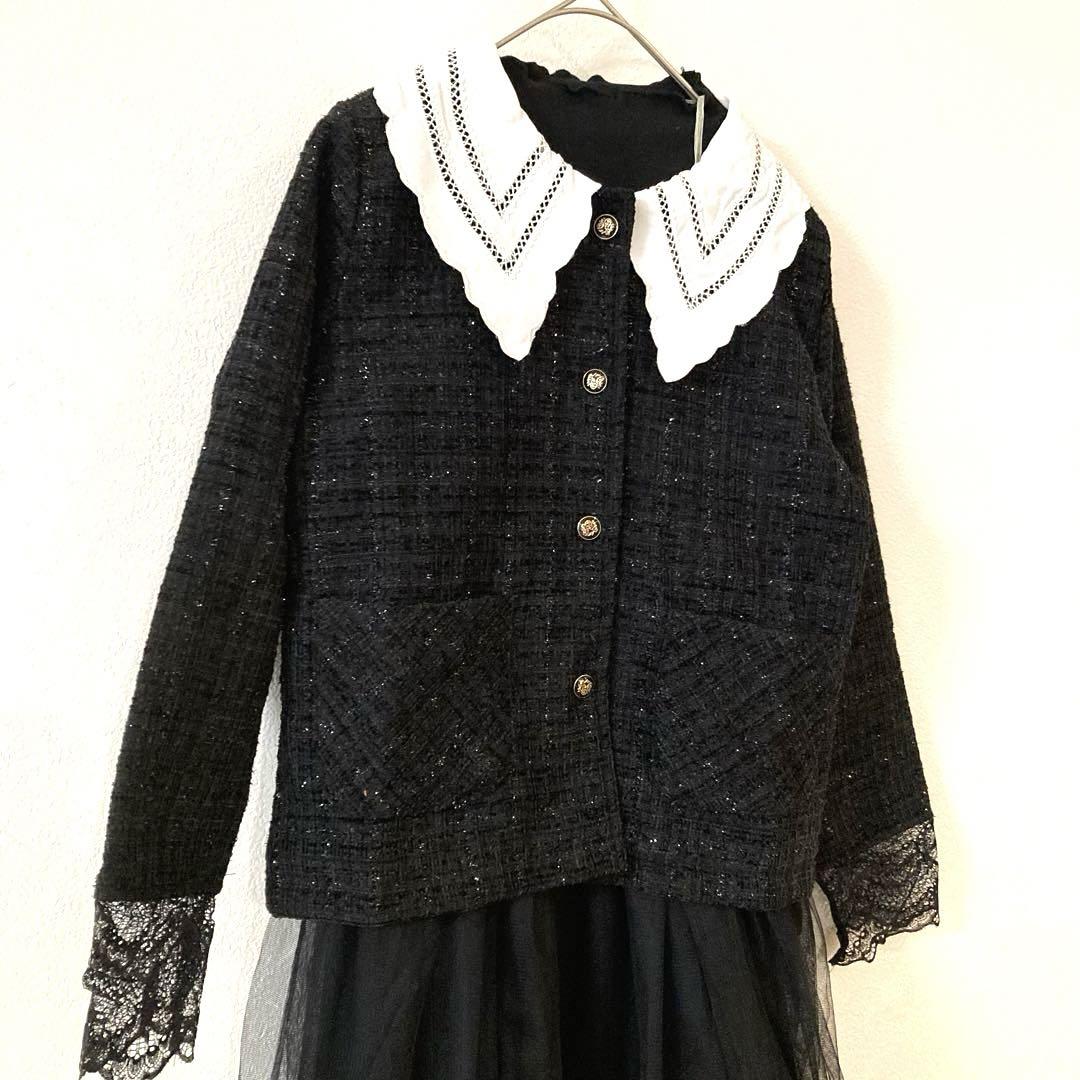 【大人気】フォーマル ワンピース ジャケット女の子 ブラック 卒業入学 150
