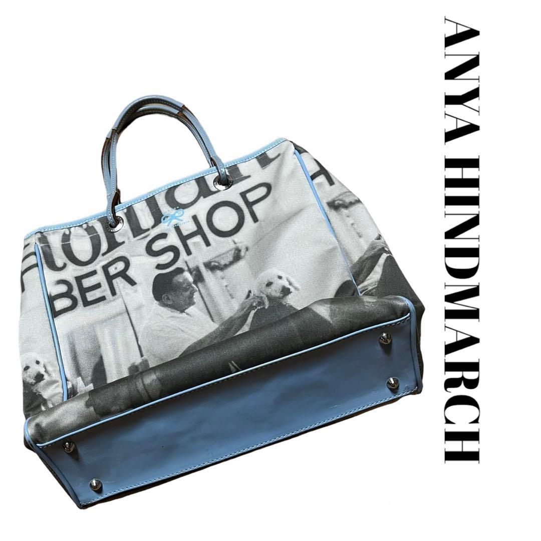 ANYA HINDMARCH プリント　バッグ　犬　床屋　水色　鞄　バッグ　総柄
