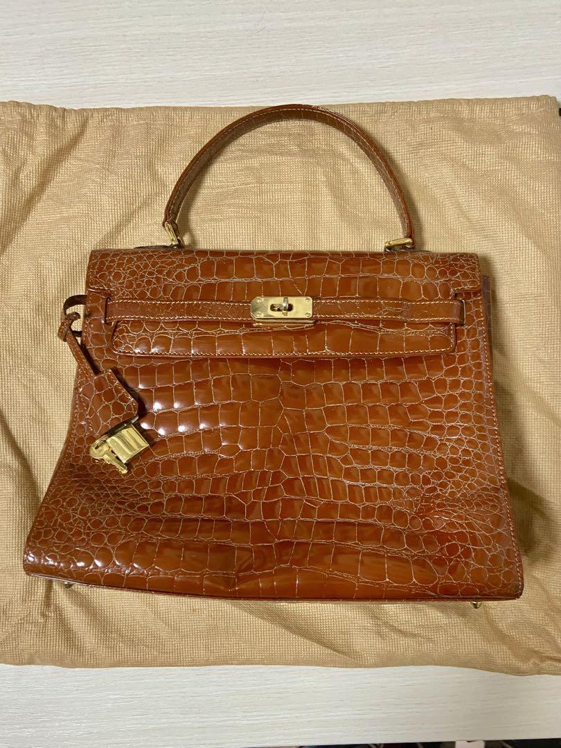 【未使用品】イタリア製 クロコダイルレザー ハンドバッグ ブラウン