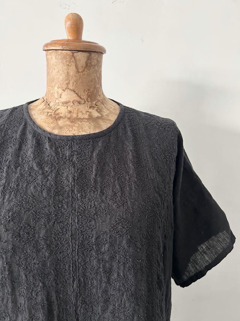 美品】maison de soil リネン刺繍 バックオープン ブラウス 黒
