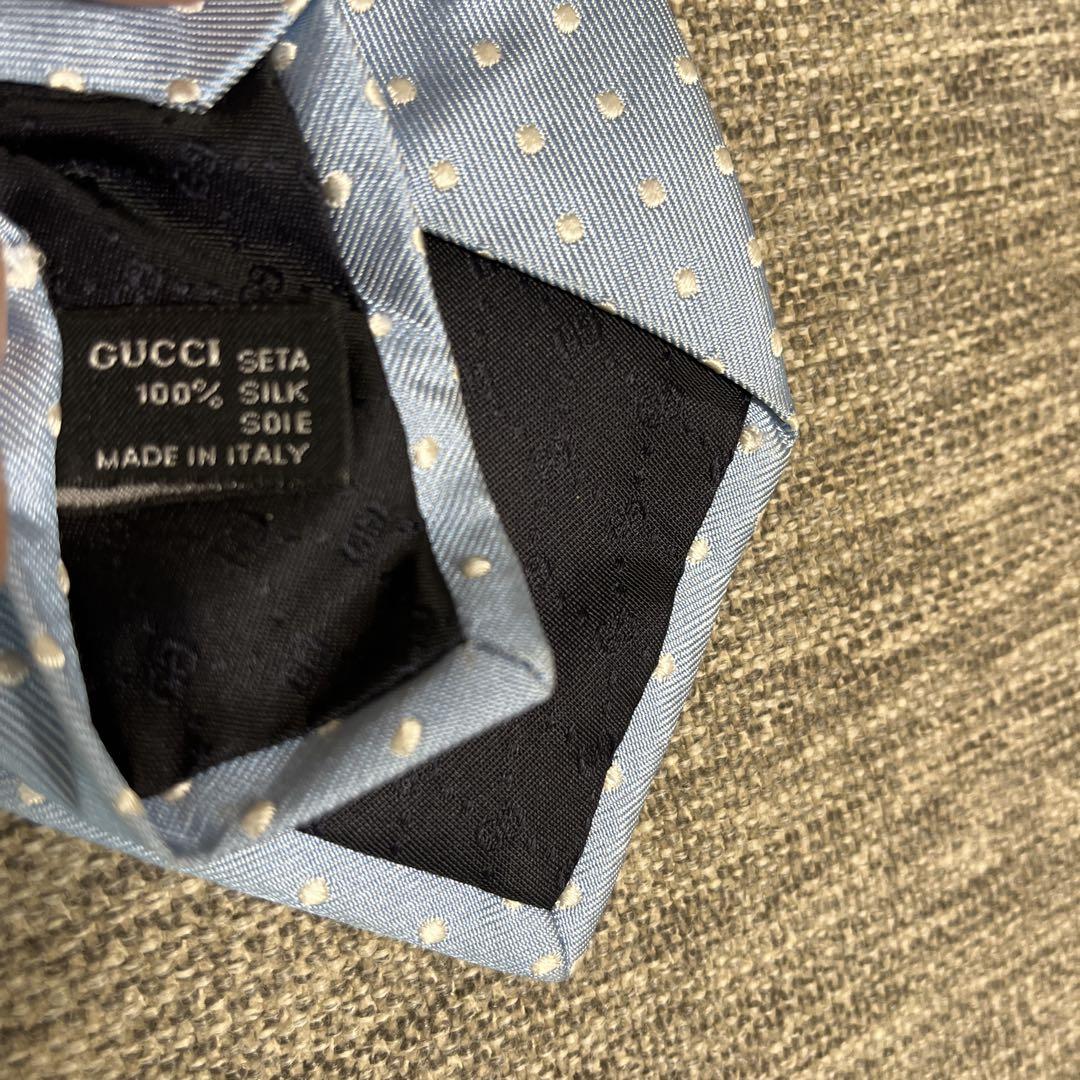 GUCCI ライトブルー ドット柄 ネクタイ