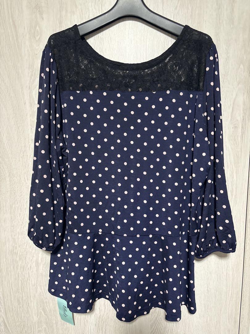 4L】Ellecíp ドット柄チュニック ネイビー レース切替 大きい