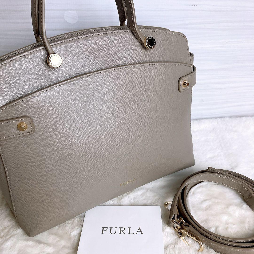 極美品☆FULRA フルラ 2wayショルダーバッグ グレー ゴールド金具