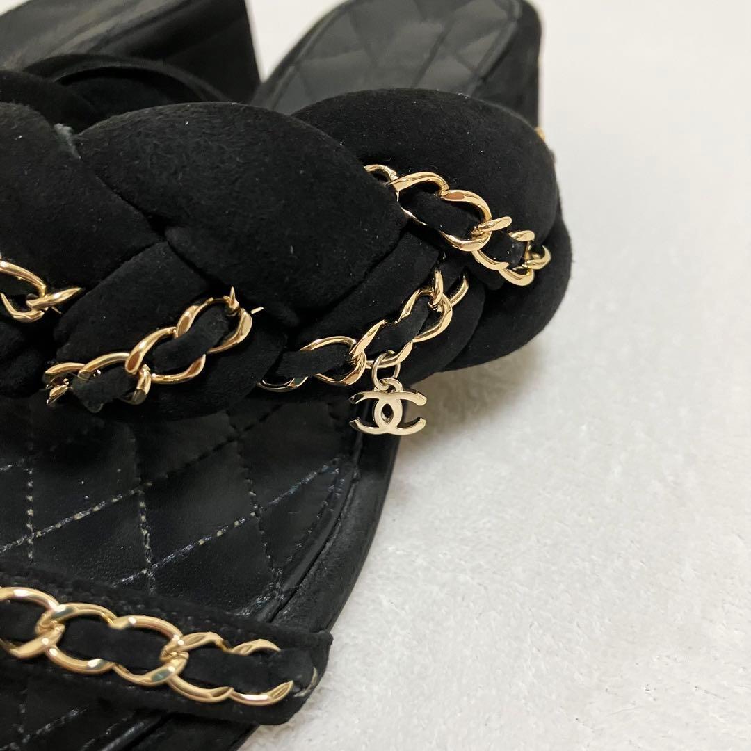 【CHANEL】サンダル ココマーク マトラッセ レザー チェーン ☆美品☆シャネルサンダルココマークマトラッセチェーンロゴチャーム
