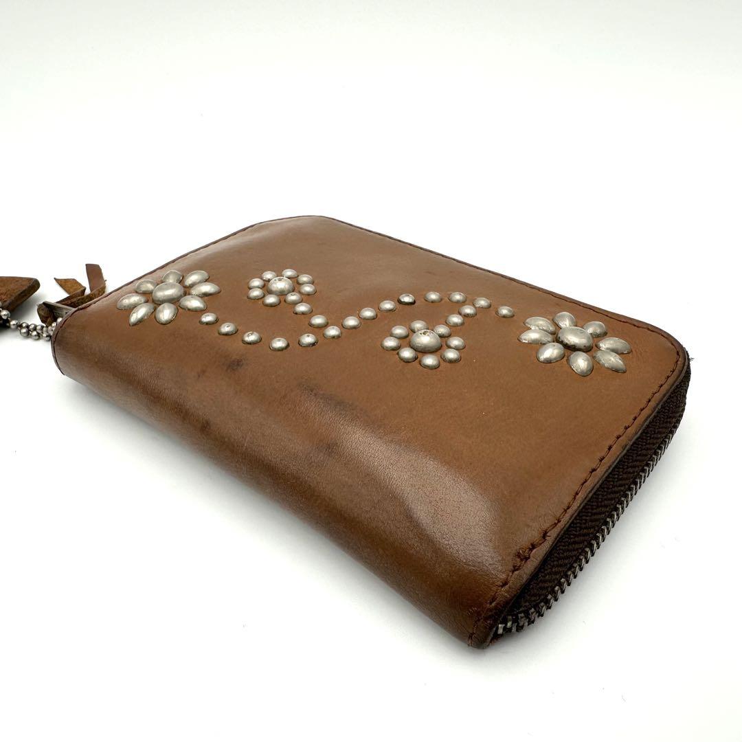 HTC Zipper Medium Wallet フラワースタッズ brown