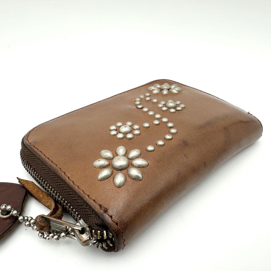 HTC Zipper Medium Wallet フラワースタッズ brown