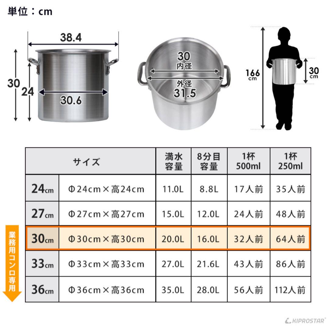 アルミ寸胴鍋30cm 蓋付き【新品未使用】