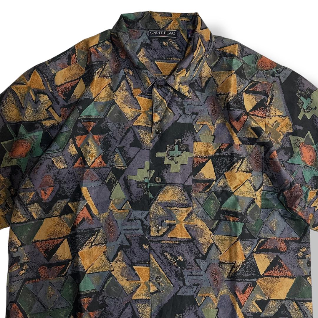 希少【VINTAGE】80s 90s 総柄 ビンテージ シルクシャツ レトロ