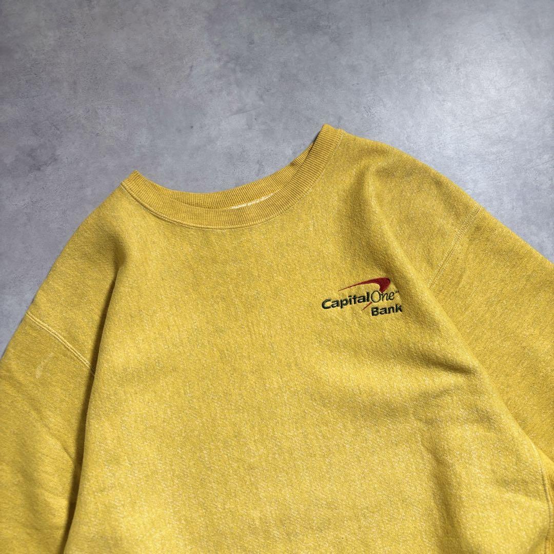 古着 00s チャンピオン プレミアム リバースウィーブ 企業ロゴ 刺繍 黄色
