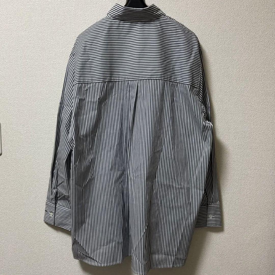未使用　Loungedress 刺繍シャツ　ネイビー　ストライプ柄