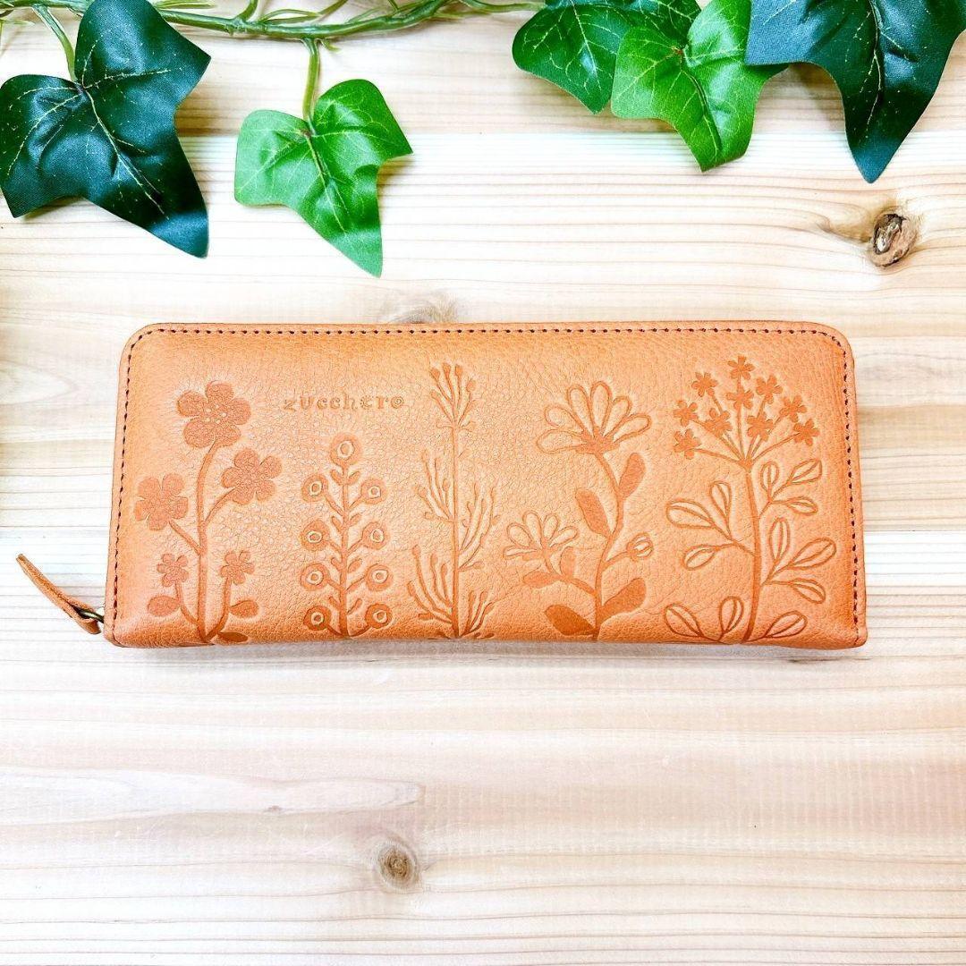 激安商品　新品　ズッケロ　収納　花柄　押し型　なが財布　本革　お財布　オレンジ