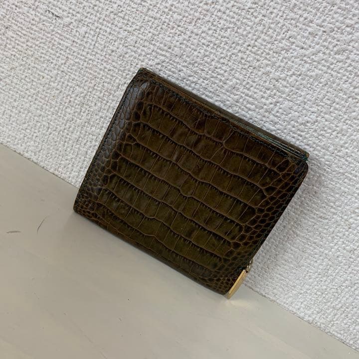 新品同様 美品 イヴサンローラン 牛革製 クロコ型押しレザー ミニ財布-