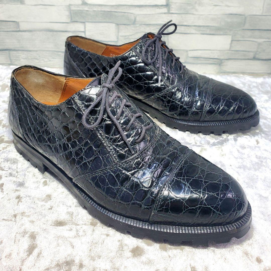 【良品】✨CESARE PACIOTTI 25cm 革靴 クロコ ワニ 黒 6