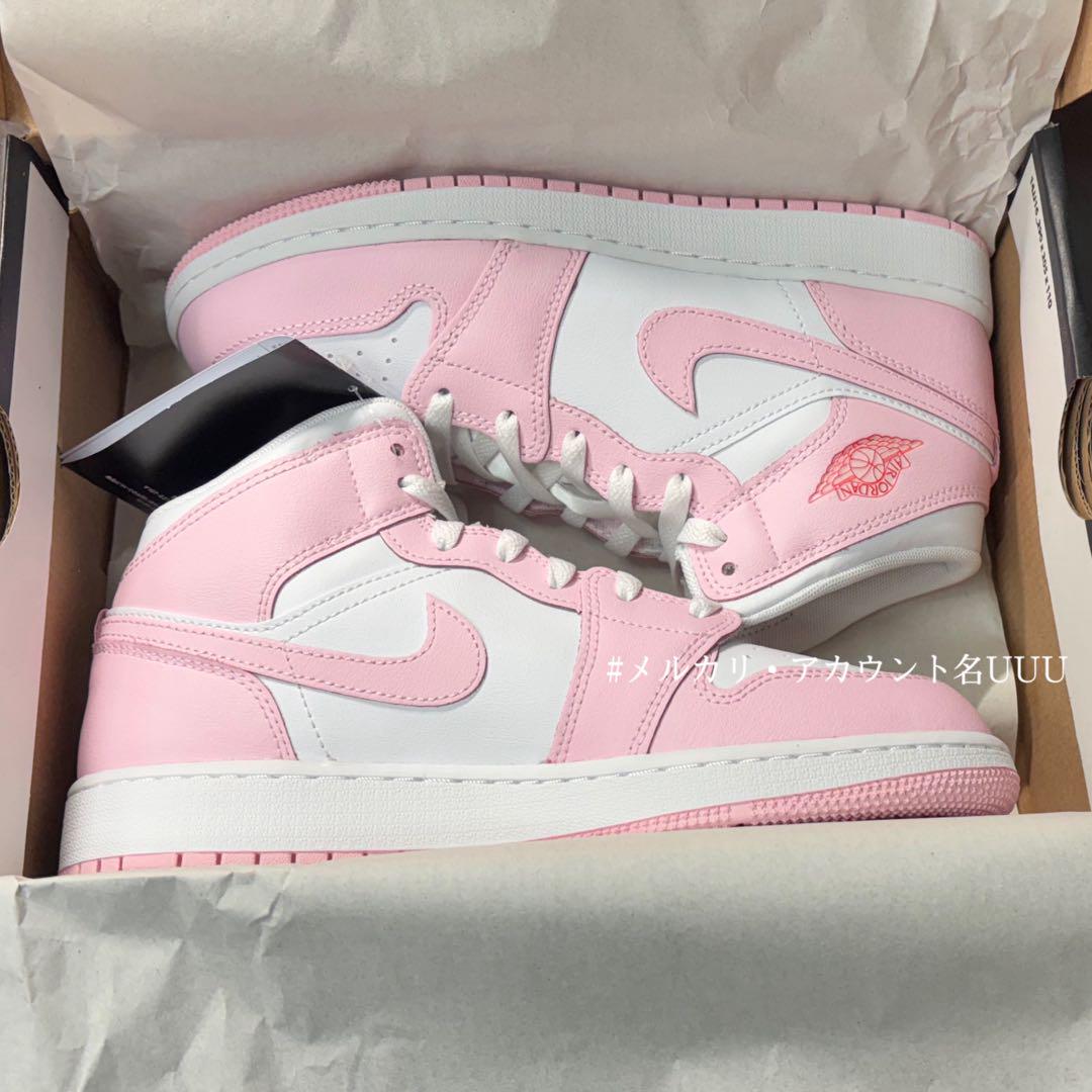 【新品24cm】NIKE エアジョーダン１MID GS ピンク/レッド