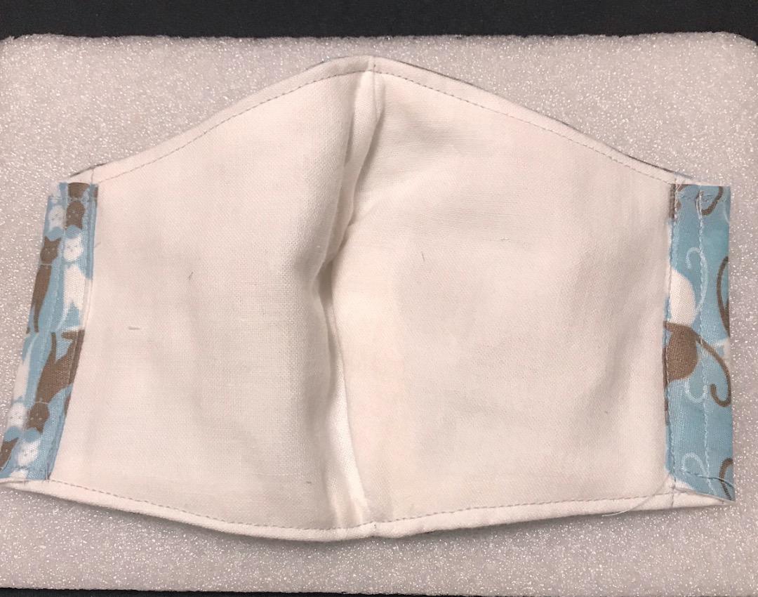 【ネコ柄青色】ハンドメイド 大人用 立体 インナーマスク 手作り