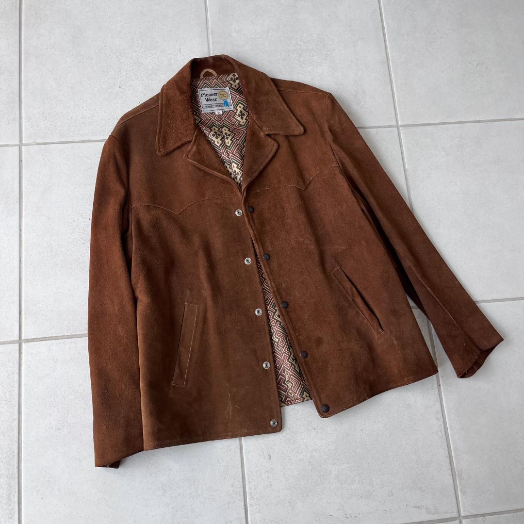 送料無料 店舗 70s Pioneer 極上肉厚 ブラウン スエードレザージャケット Wear ジャケット・アウター