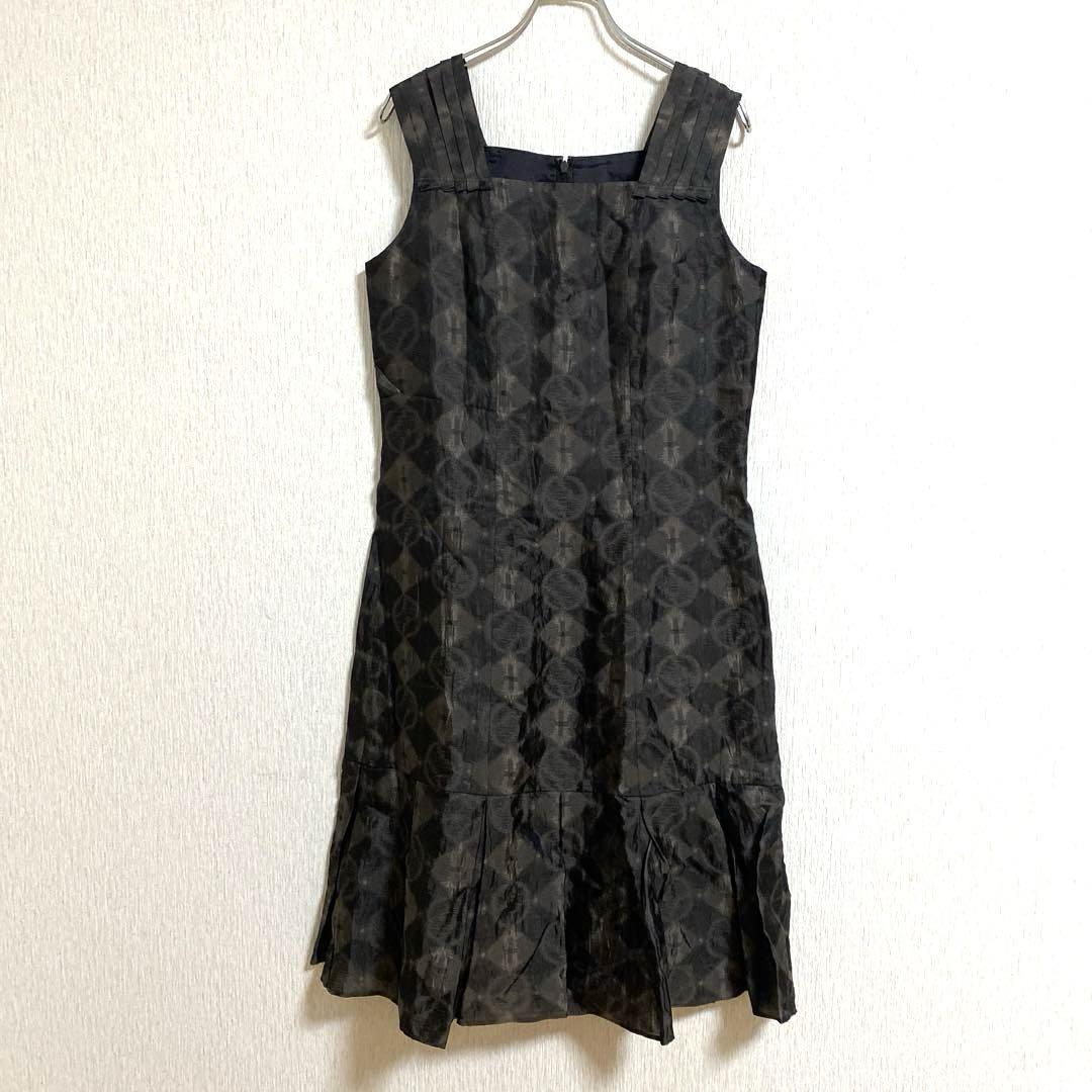 ARTISAN アルチザン シルク混 ノースリーブワンピース 総柄 黒系 M