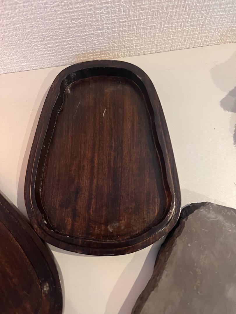 硯 硯箱 木箱つき　骨董品　彫刻　梅　鶯　花　鳥　書道
