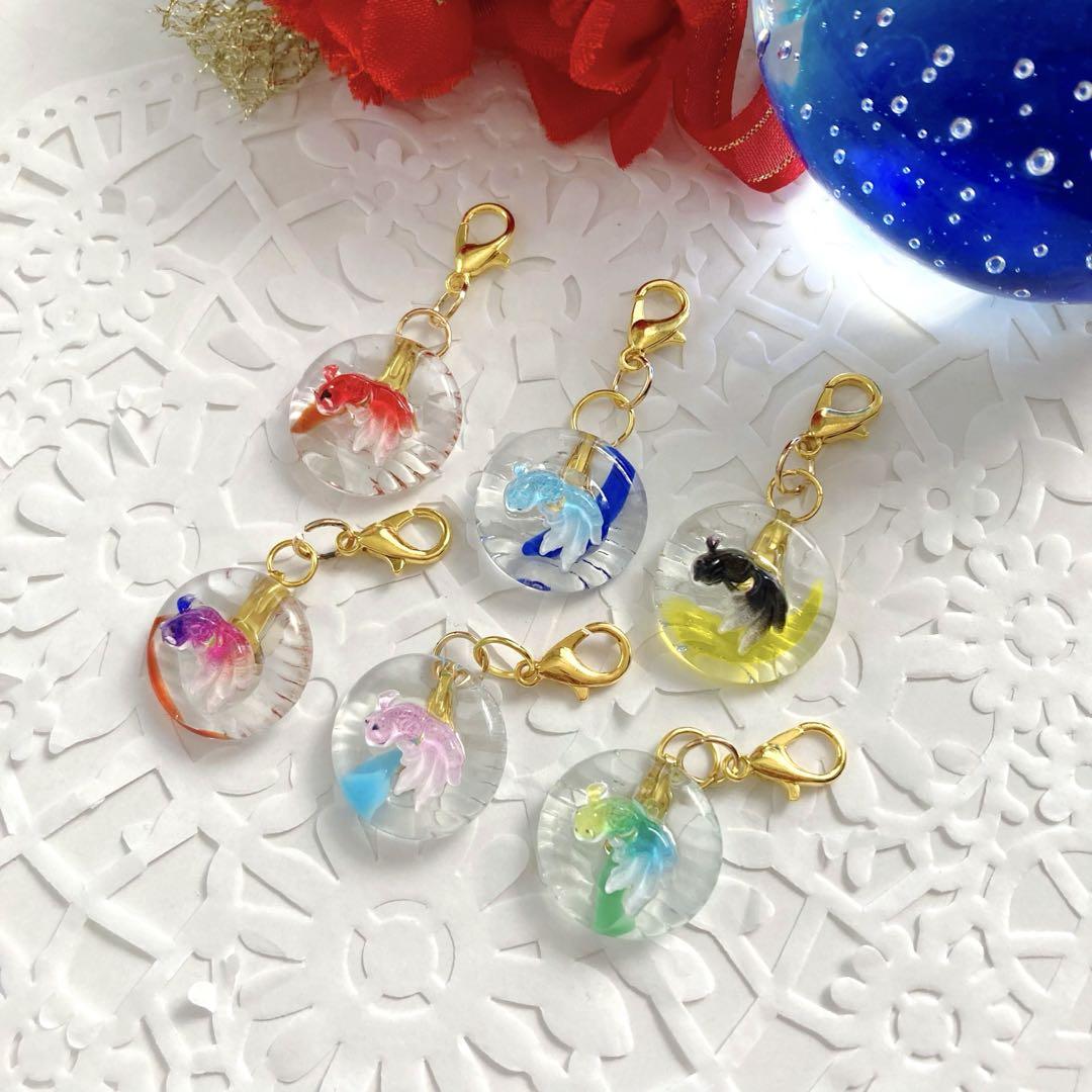 人気ブランド新作豊富 金魚・おはじき♡チャーム，6点set，ハンドメイド・アクセサリー チャーム