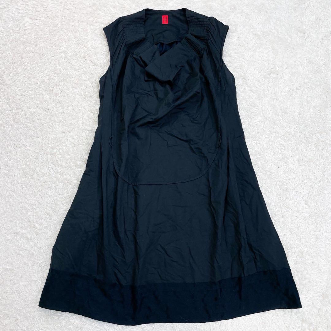 【美品✨希少】ハートイッセイミヤケ ノースリーブワンピース Lサイズ タック 黒
