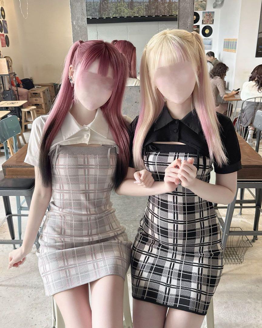ミシェルマカロン　　checkアンサンブルワンピース　グレー　XSサイズ　イモ ミシェルマカロン checkアンサンブルワンピース グレー XSサイズ
