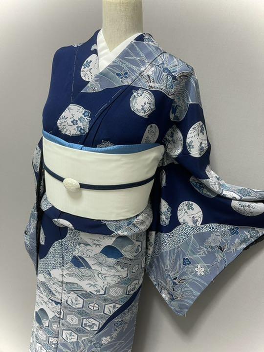 いいたしま㉿ 特選和染紅型訪問着❣️ ブルー 青 藍色 Pntxv-m17483038922 丸花文⭐️濃紺 ネイビー ⊡しておりま