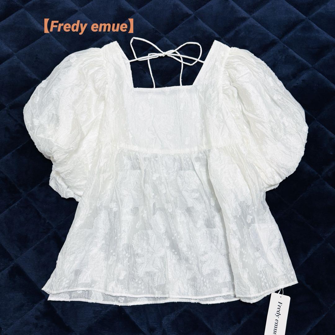【新品Fredy emue】シアージャガードブラウス ボリューム袖 バックリボン