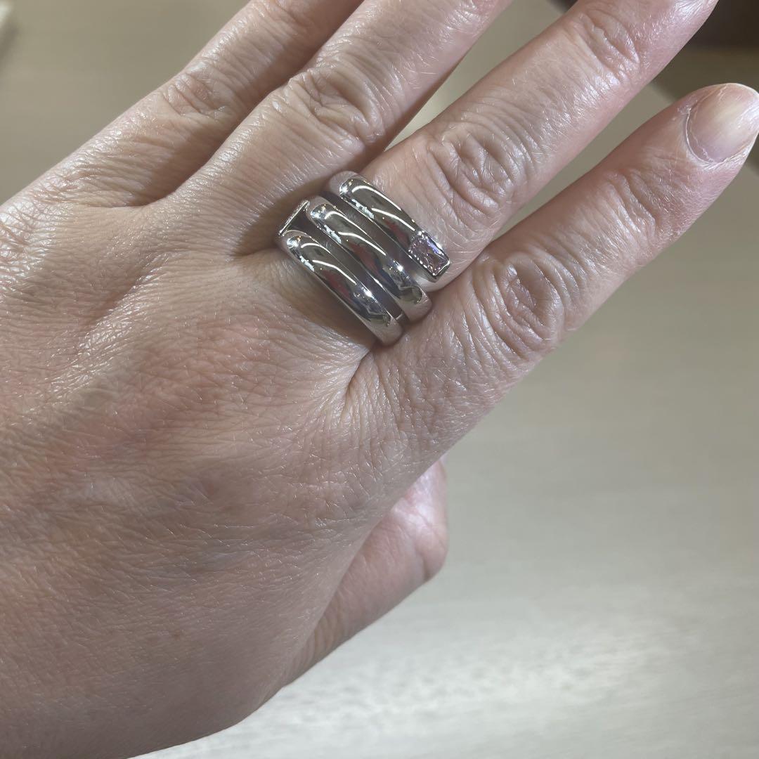 【おまけ付】 ベネトン シルバー二重リング バゲットカットストーン アクセサリー