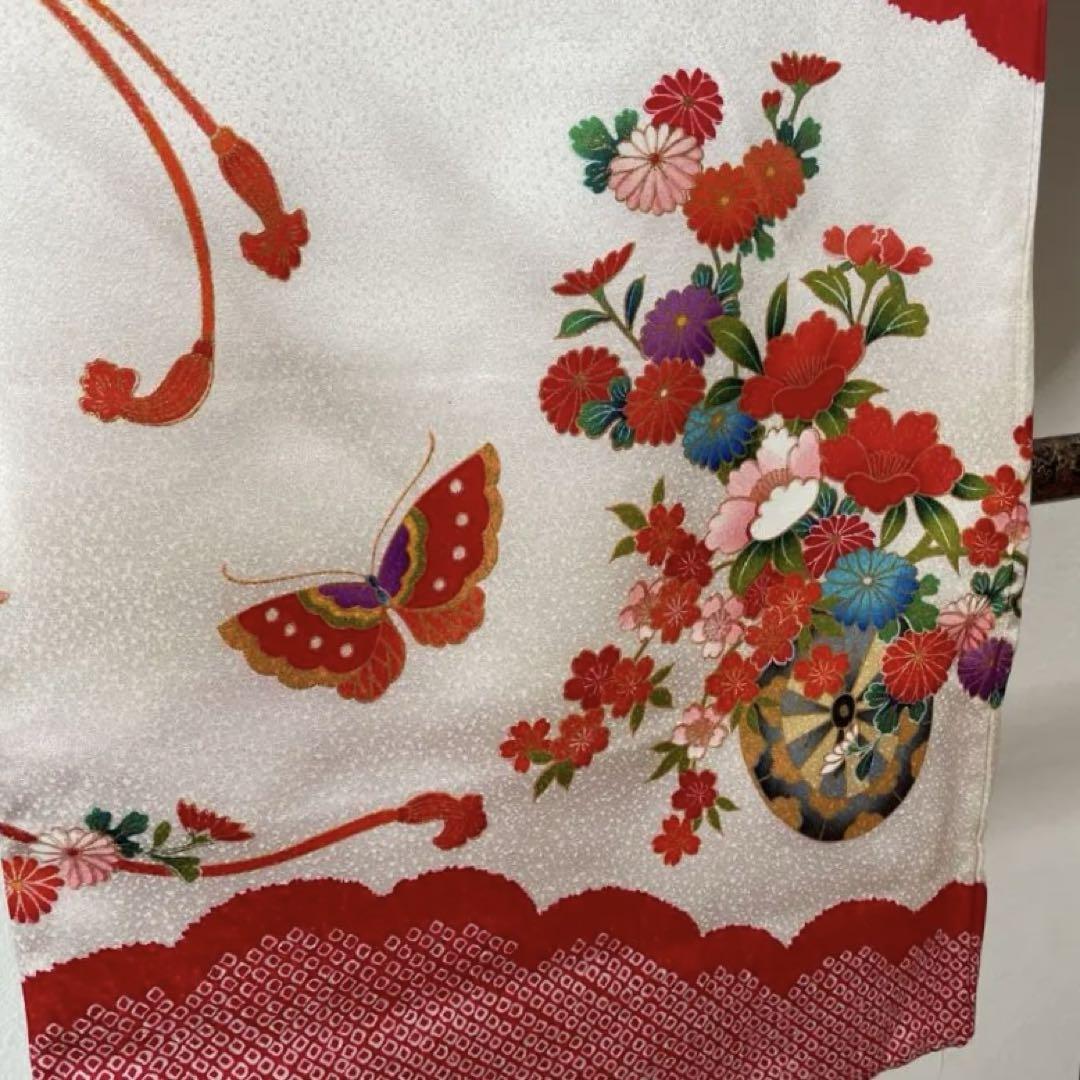 美品　お宮参り 正絹　産着　初着　女の子　長襦袢付　着物　赤　白　刺繍