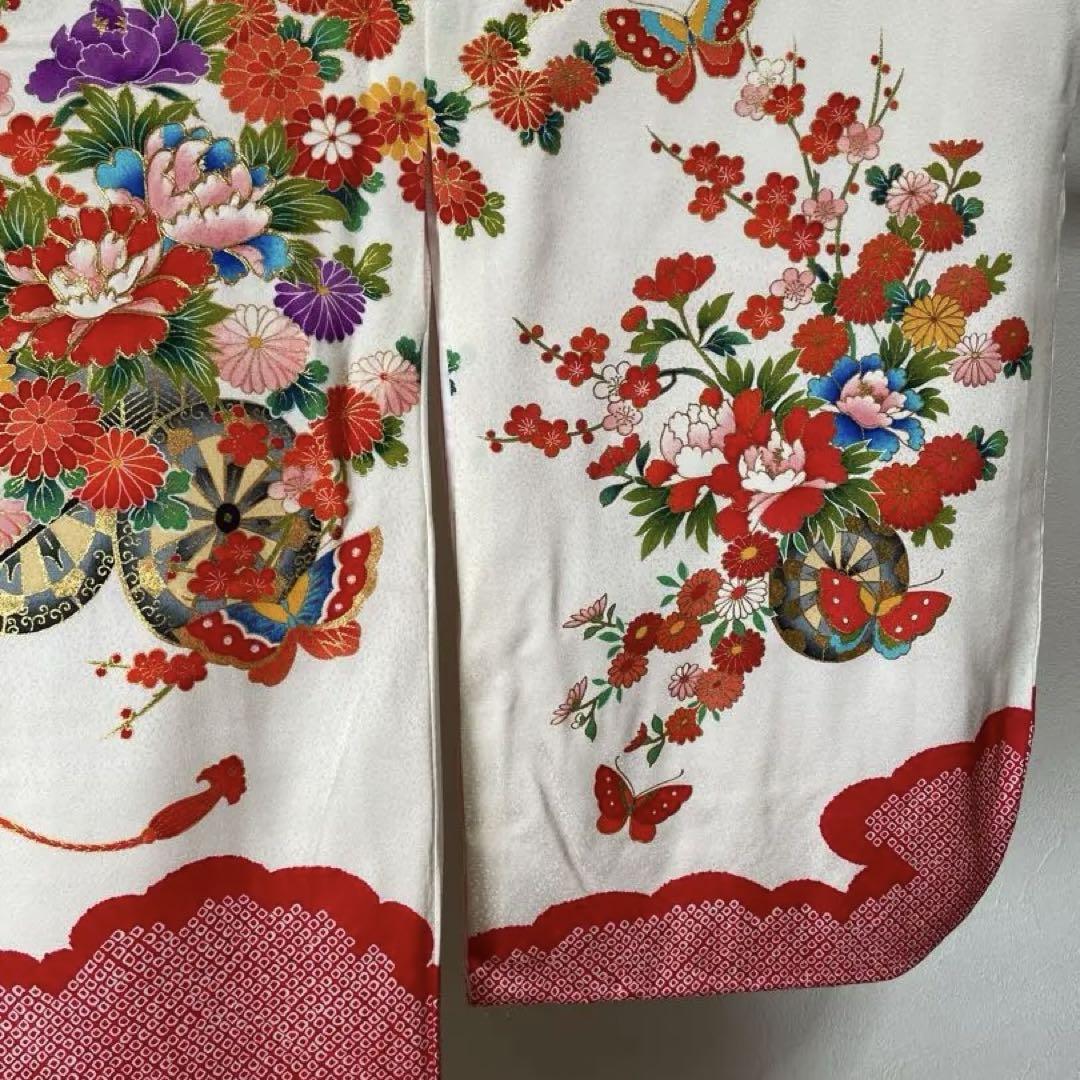 美品　お宮参り 正絹　産着　初着　女の子　長襦袢付　着物　赤　白　刺繍