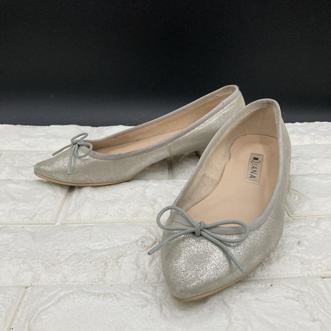 美品】DIANA ダイアナ フラットパンプス グリッター ラメ リボン