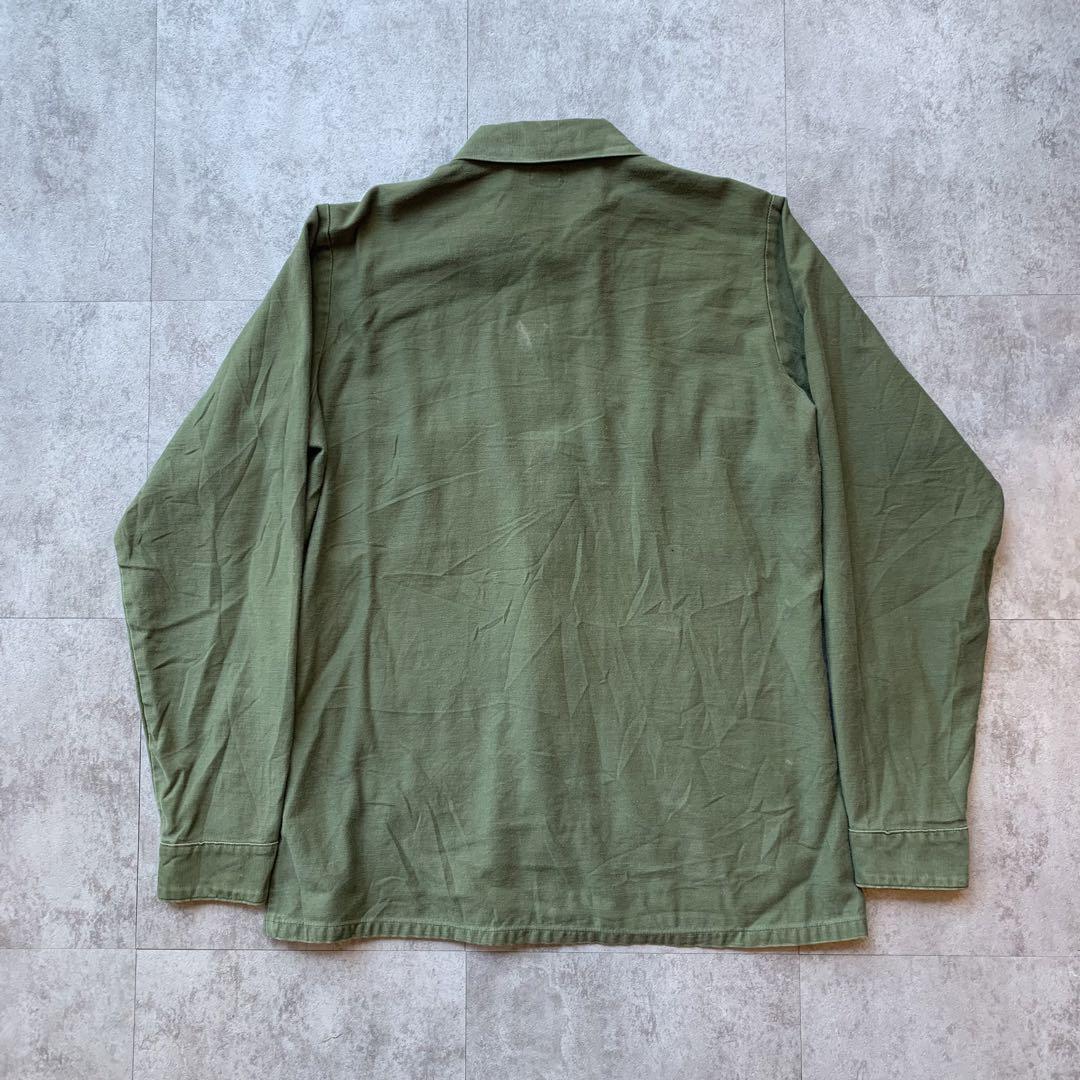 70s 米軍実物 USMCステンシル入り コットンサテン ユーティリティ シャツ