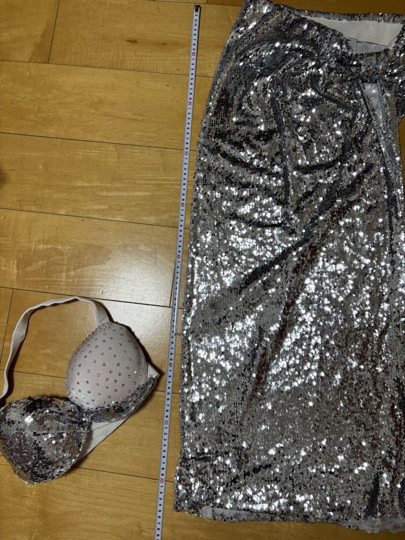 ベリーダンス衣装　POLINA セットアップ シルバー スパンコール