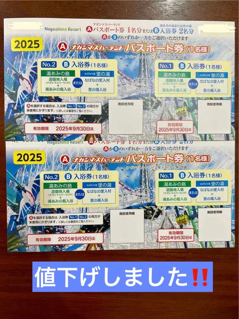 ナガシマスパーランドパスポート 2枚