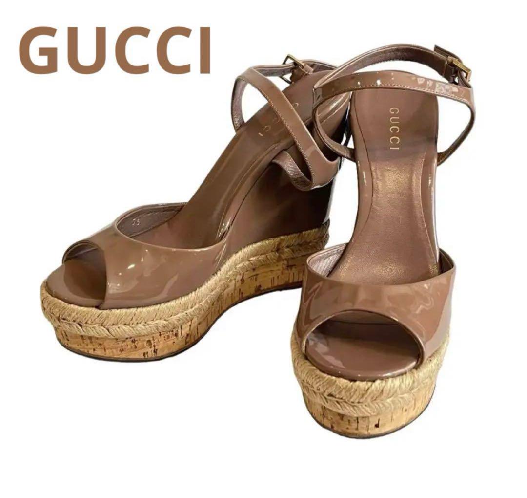 GUCCI ブラウンヌーディベージュ ウェッジソールパンプスサンダルブーツ