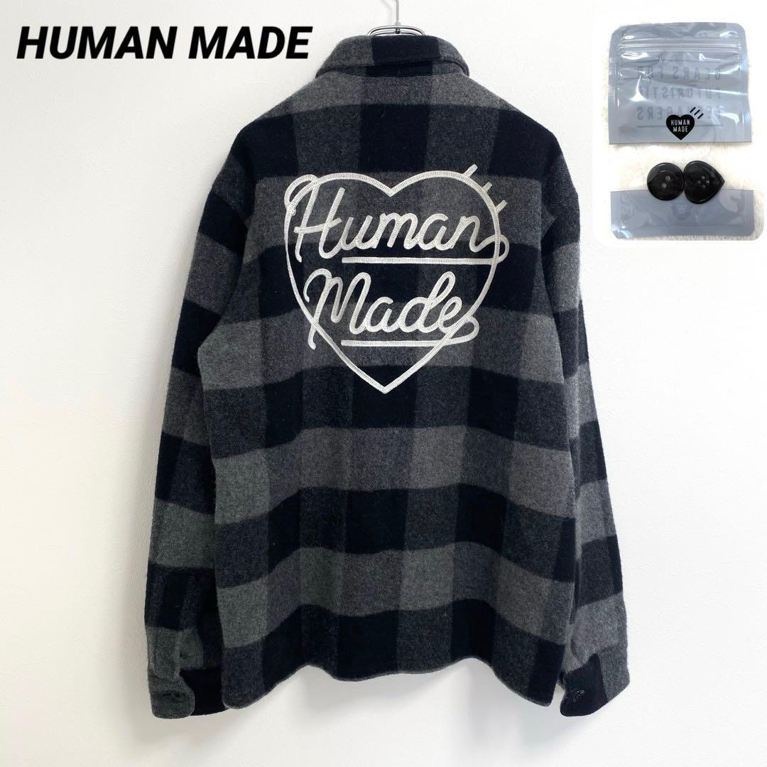 【超人気美品】HUMAN MADE WOOL OVERSHIRT L 黒グレー