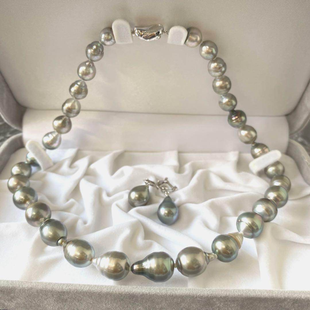 K14WG イヤリング SVクラスプ ネックレス セミブラック バロックパール