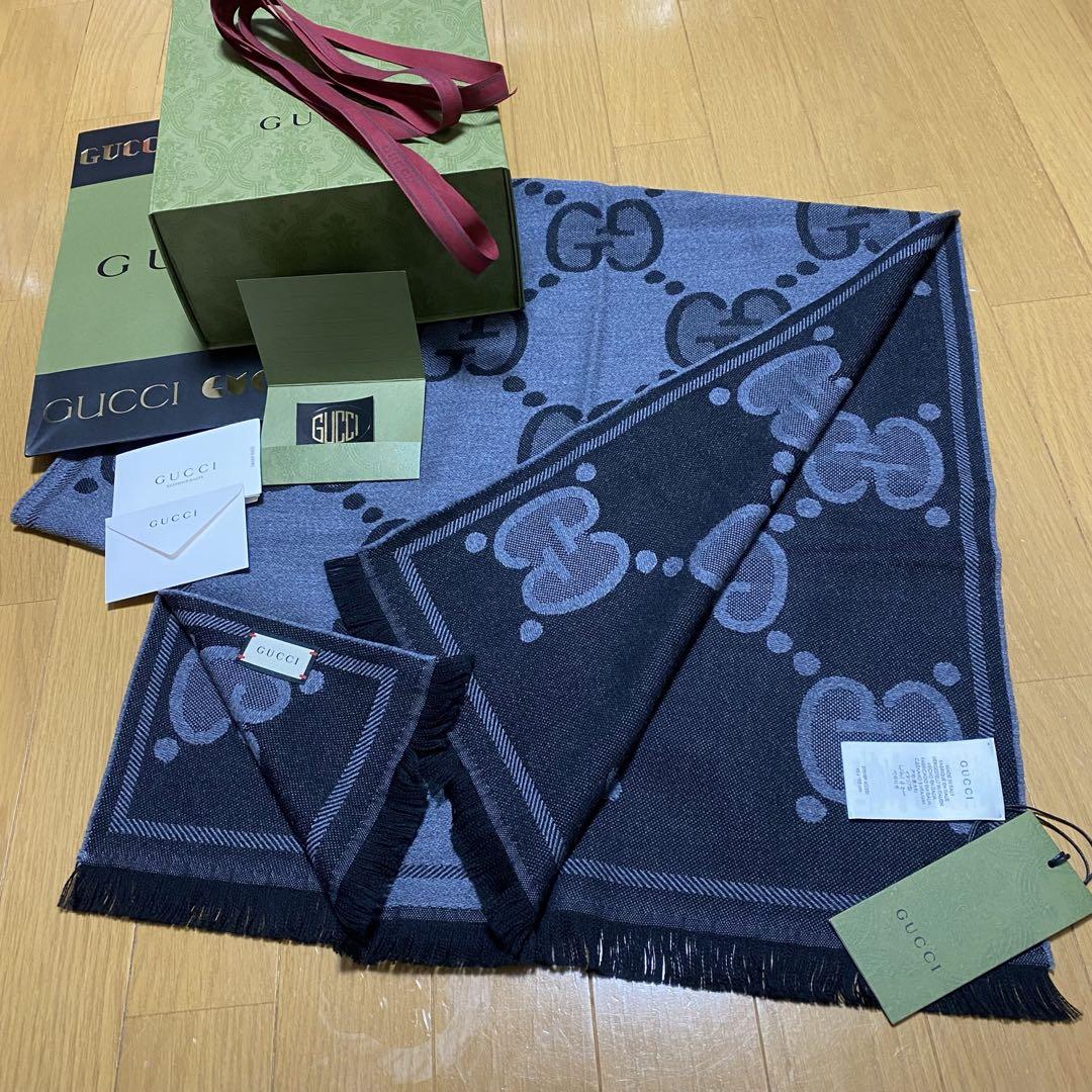 大判新品✨GUCCIマフラー❗️箱紙袋セット❗️グッチマフラー
