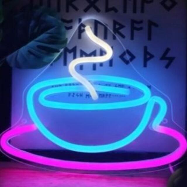 コーヒー　珈琲 ネオンライト 　カフェ　照明 ブルー