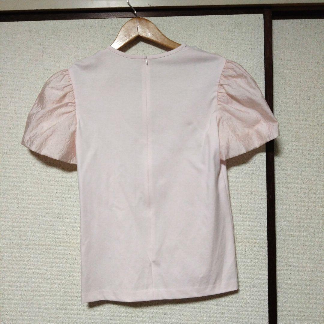 BORDERS at BALCONY ジャガード パフスリーブ Tシャツ　ピンク