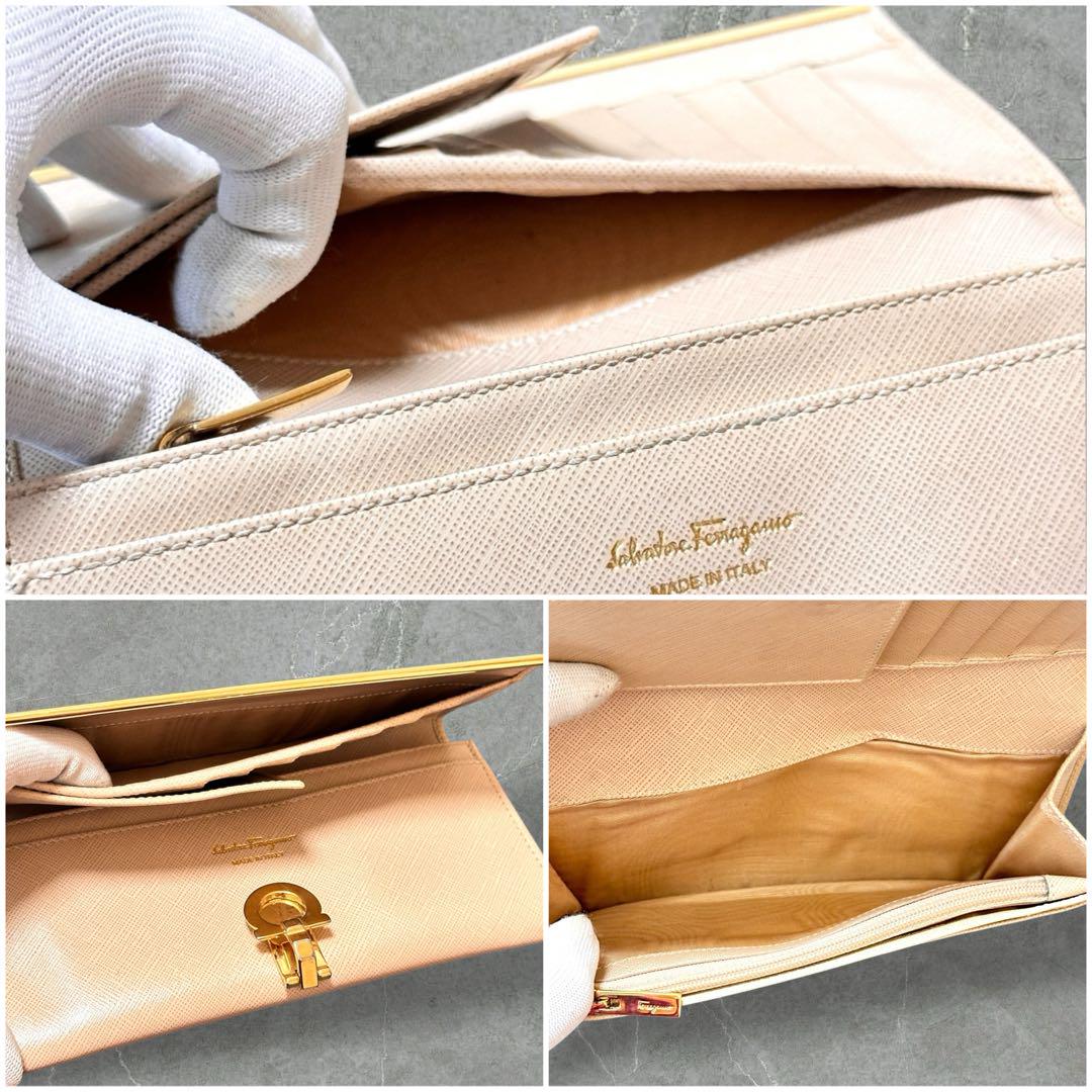 美品✨SalvatoreFerragamo 長財布 ガンチーニ レザー ベージュ