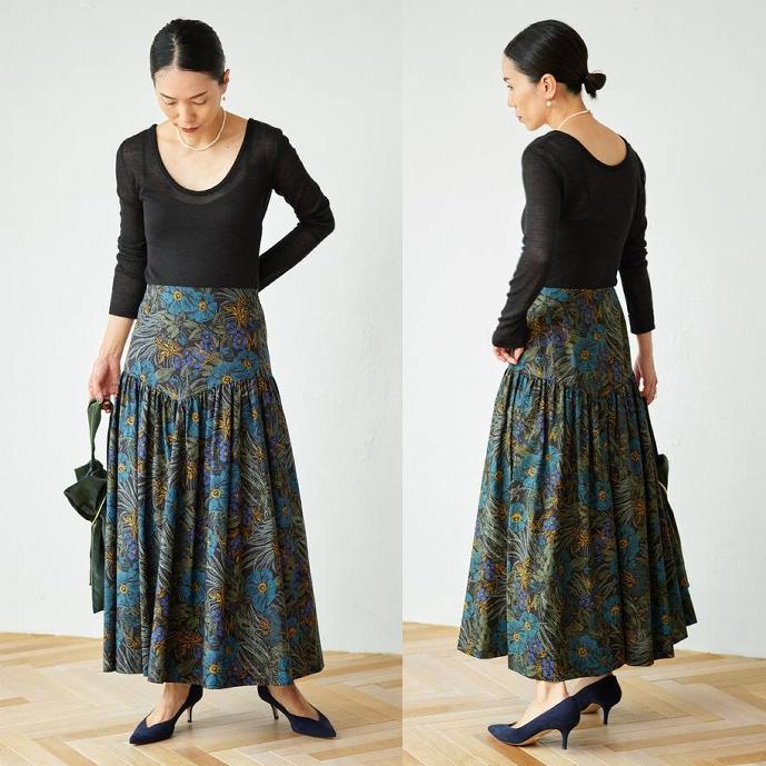 VERMEIL par iena　ラインタッチフラワーギャザースカート