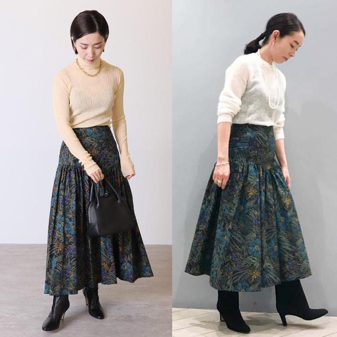 VERMEIL par iena　ラインタッチフラワーギャザースカート