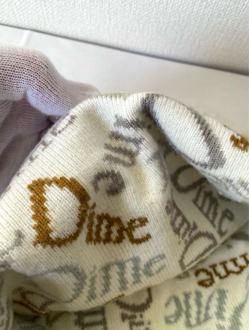 Dime ダイム ビーニー　ニットキャップ　ニット帽 ロゴ　総柄 クリーム