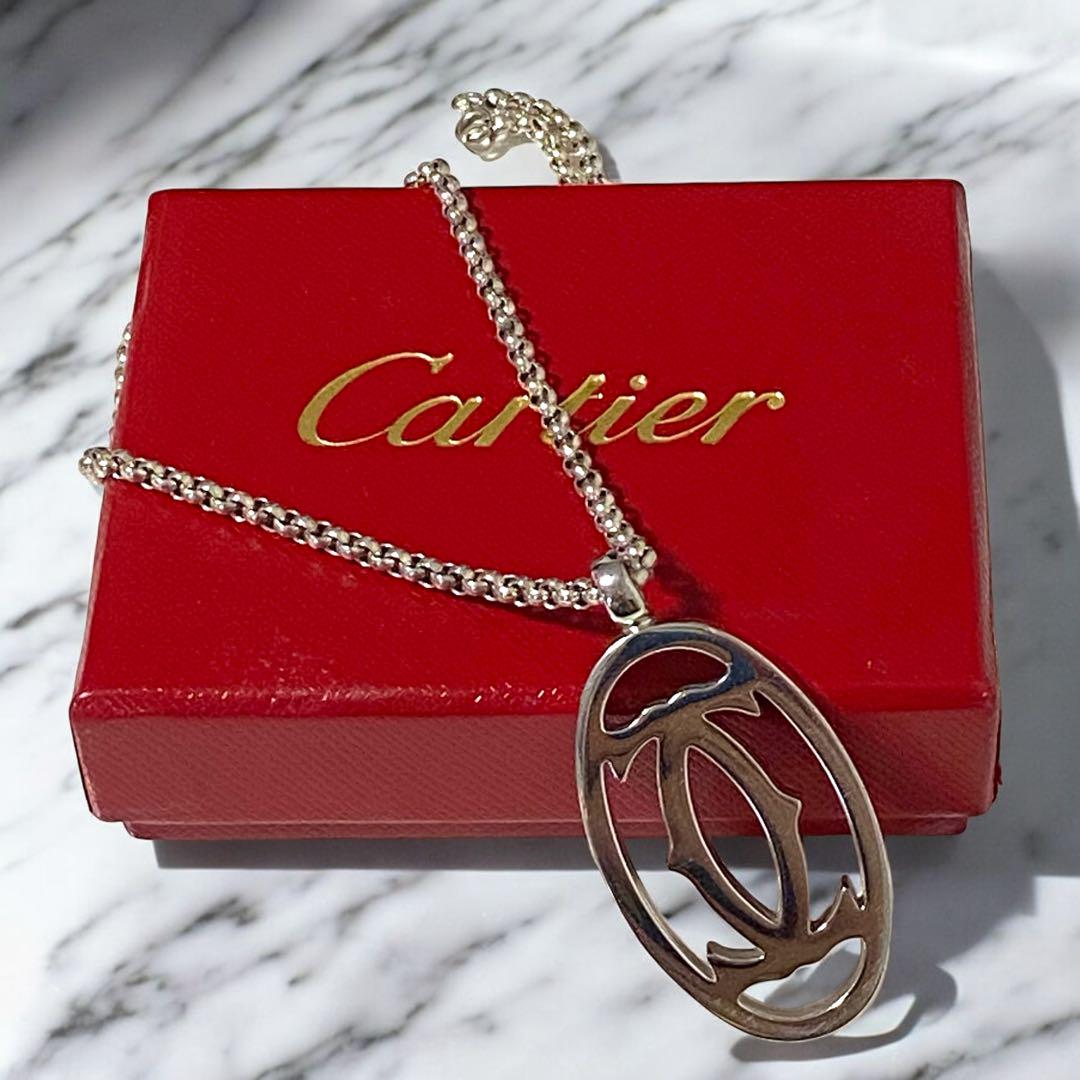 箱付　美品　カルティエ　Cartier ネックレス　ダブルC 2C C2 シルバ