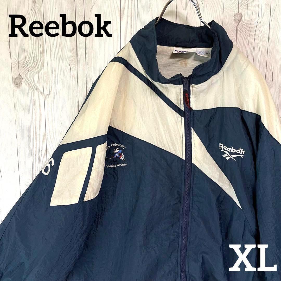 人気デザイン◆Reebox　リーボック　ナイロンジャケット　XL　刺繍ロゴ 紺